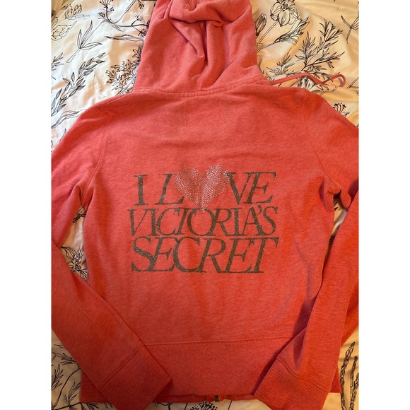 Victoria's Secret Supermodel Essentials Heather Red Zip Embellished Hoodie, M - Picture 1 of 6